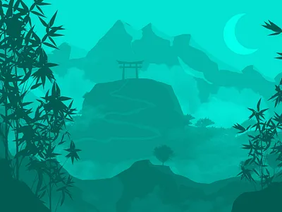Midnight Shrine adobe adobe illustrator adobe photoshop design illustration japan japanese landscape ninja shinto shrine torii vector