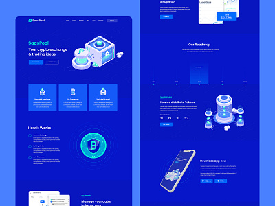 Saaspool- Cryptocurrency Landing Page 2020 trend 3d clean ui colorful crypto crypto currency crypto exchange crypto wallet dark ui isometric layout exploration saas