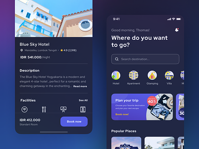 Brooms - Dashboard and Book Page (Dark Mode) air bnb apartement book booking booking apps holiday home finder homestay hotel book hotel booking hotel management hotels ios mobile app mobile design traveling trips ui ui kit ux vacation
