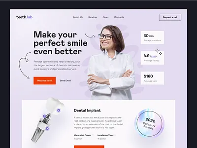 Teethlab - Web Design assist care clinic dental dental care dental clinic dentist doctor health healthcare hospital implants landing medical medicine service teeth tooth ui design web