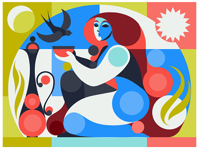 Breakfast art character concept design flat geometric girl illustration illustrator logo mural people vector