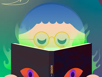 DAGON boy cartoon character creepy engraving geometric hp lovecraft illustration mexican type vector