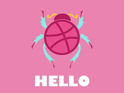 Hello dribbble! beetle bug design flat hello hello dribbble hello dribble hellodribbble icon illustration illustrator insect logo minimal pink vector