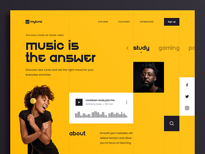 mytune - landing page concept composition concept desktop interface landing page layout music ui yellow