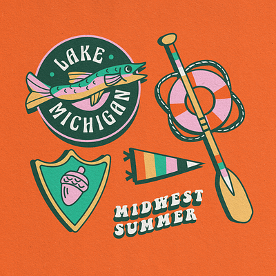 MIDWEST SUMMER badge design illustration lake lake michigan merch midwest midwestern nature nautical nostalgia nostalgic outdoors pattern retro summer summer camp summer party vintage