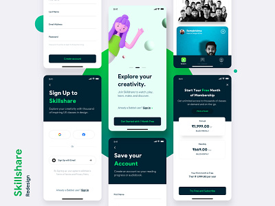 Skillshare Online Training App Redesign design flat ios learning app minimal online professional skill training app ui ux vector