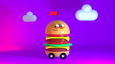 Buns on wheels! 3d c4d character cinema4d design hamburger illustration modeling