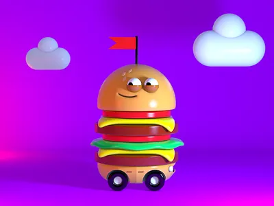 Buns on wheels! 3d c4d character cinema4d design hamburger illustration modeling