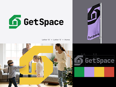 GetSpace 👉 G+S+🏠 design g gs home house identity illustration letter logo mark minimal monogram realestate s sg spgmarks symbol typeface ui