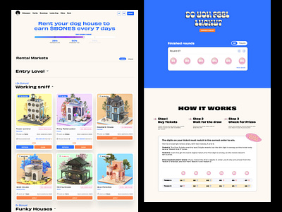 Stake Page _ Lottery Page _ Soul Dogs City Collection 3d blockchain cards clean cool crypto design flow funky metaverse minimal nft product design progress bar solana stake ui ux