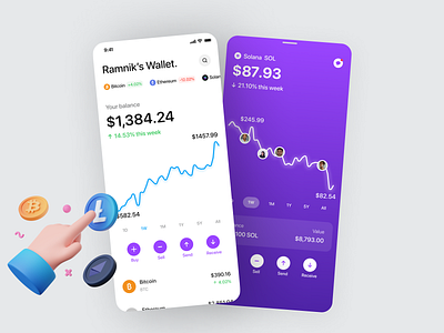 Crypto and NFT exchange - Wallet animation bitcoin crypto eth light nft product design ui design wallet