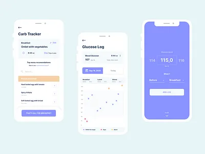 Glucose & Carbs tracking app app carbs glucose health ios mobile tracking ui ux