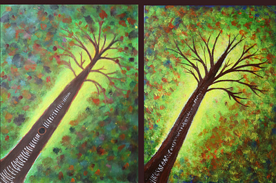 Left is oil pastels and watercolor, on the right is acrylic.