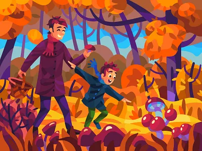 Father and son art cartoon character design digital drawing graphic illustration landscape vector