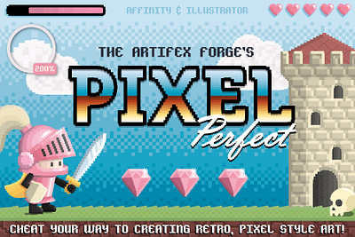 Pixel Perfect - 8-Bit Tool Kit 8 8 bit 8 bit 8bit affinity art bit brush brushes castle game games gem gems illustrator knight pixel retro type videogame