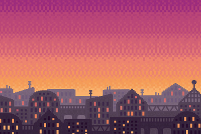 Pixel Perfect - 8-Bit Tool Kit - Cityscape Sunset 8 bit 8-bit 8bit art buildings city cityscape game games gradient gradients pixel sunset town video videogame