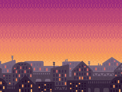 Pixel Perfect - 8-Bit Tool Kit - Cityscape Sunset 8 bit 8 bit 8bit art buildings city cityscape game games gradient gradients pixel sunset town video videogame