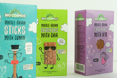 BioCosmos crackers characher crackers fun healthyfood illustration packaging design