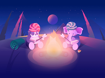 Sleepa - Campfire Illustration art direction campfire character cozy cute design elephant illustration night panda vector