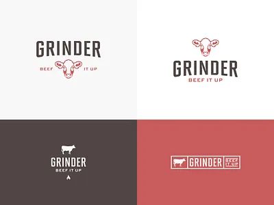 Grinder - Logo Design #1 beef brand branding butcher butcher logo butcher shop butchery cow design grey grinder illustration logo logo design logomark logos meat modern red vector