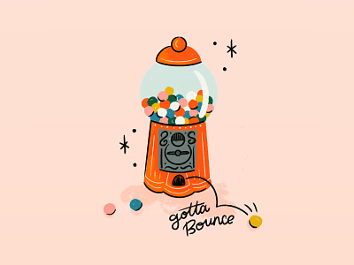gotta bounce ✨ bounce bubble gum design gum gumball gumball machine illustration lettering procreate pun retro type vintage