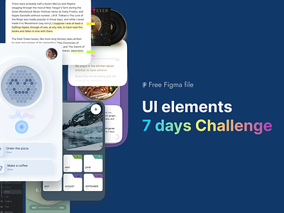 UI Elements. 7 days Challenge +freebie app blur challenge design flat folders food futuristic menu modern player reading simple ui