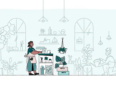 Plant Shop boutique character flowers gusto hr illo illustration payroll people plant shop plants platform small biz small business smb texture