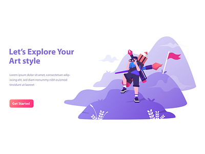 graphic designer exploration concept illustration adventure banner binocular exploration explore flat illustration freelancer hike hiring illustration inovation landingpage recruitment searching uiux web