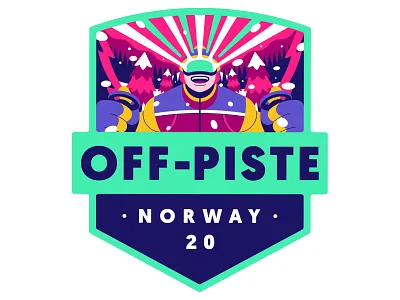 OFF-PISTE badge character characterdesign design drawing graphic icon illustration logo mountains skiing slopes snow trees vector