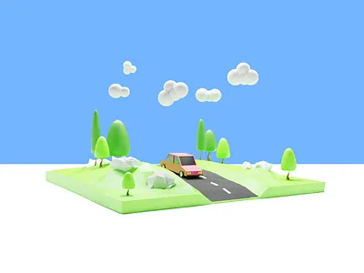 Road & car illustration 3d blender blender 3d blender3dart cloud cute illustration isometric isometric art nature art renders roads sun tree vehicles