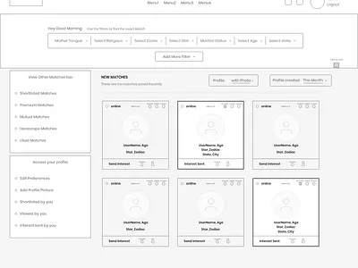 Matrimony_App dashboard design prototype user experience user research vinith web wireframe