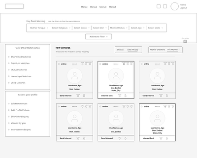 Matrimony_App dashboard design prototype user experience user research vinith web wireframe
