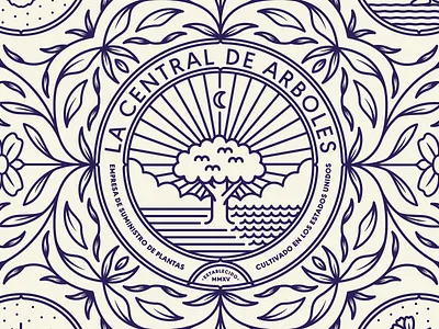 The Tree Center pt.III badge badge design branding design illustration intricate leaf logo moon nature pattern plant plants river sun tree trees typography vine vines