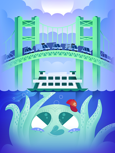 Tacoma Is Where The Heart Is (Re-upload) cartoon illustration octopus seattle tacoma vector washington