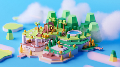 Island c4d cartoon cinema 4d fantasy game game design illustration isometric lowpoly octane