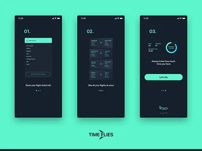 Onboarding - Time Flies aqua darkmode figma mobile onboarding ui ux