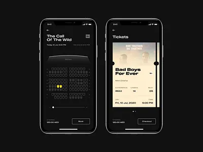 Cinema App brand design cinema app dark mode dark theme dark ui ios iphone movie tickets ux ui