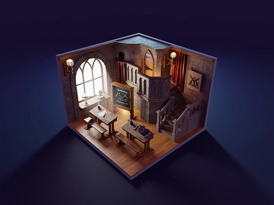 Dark Arts Classroom 3d animation blender diorama fantasy harry potter hogwarts illustration isometric render room