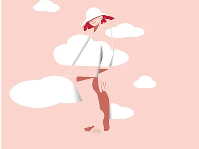 In the sky 2d adobe illustrator character design female flat illustration minimalist pink sky vector