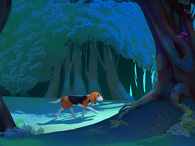 Oliver the Beagle's Magical Night Journey #1 beagle dog environment forest illustration night owl tree