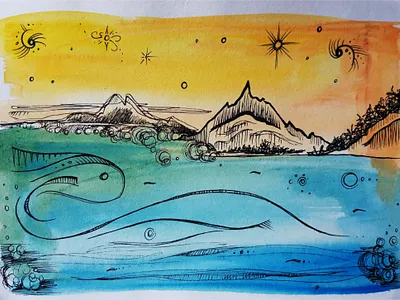 Jenny Aquamarine Landscape abstract handdrawn handmade illustration nature illustration