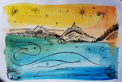 Jenny Aquamarine Landscape abstract handdrawn handmade illustration nature illustration