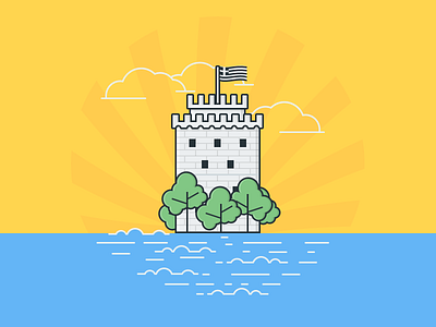 Thessaloniki White Tower design flat illustration minimal vector