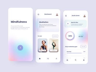 Mindfulness App app app design mantra meditate meditating meditation meditation app mind mindful mindfulness mobile mobile app mobile app design mobile design stretching ui uiux ux uxui