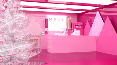 Bunny Hill Chill 3d art 3d design 3d designer adobe dimension adobe photoshop booth brand design brand identity branding experiential design ice cream shop installation art monochrome pink retail design retail store trade show tradeshow winter