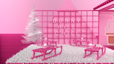 Bunny Hill Chill 3d art 3d design 3d designer activation adobe dimension adobe photoshop booth brand design brand identity branding experiential experiential design ice cream shop immersive installation installation art monochrome pink typography winter