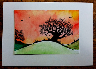 Winter Silhouette Orange abstract handdrawn illustration nature illustration watercolour watercolour illustration