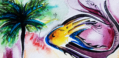 Fish & Palm Tree abstract acrylic handdrawn illustration art nature art nature illustration