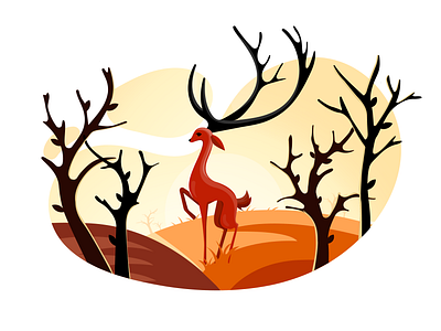 Deer flat design autumn cartoon deer design flat flatdesign graphicdesign illustration logo orange sunrise sunset trees trendy vector