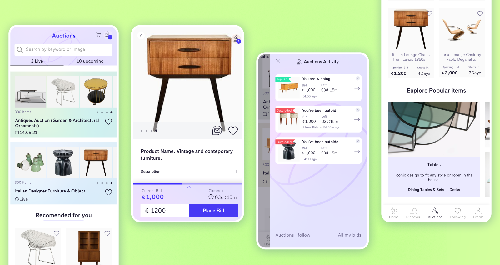 Auctions component app design ui ux